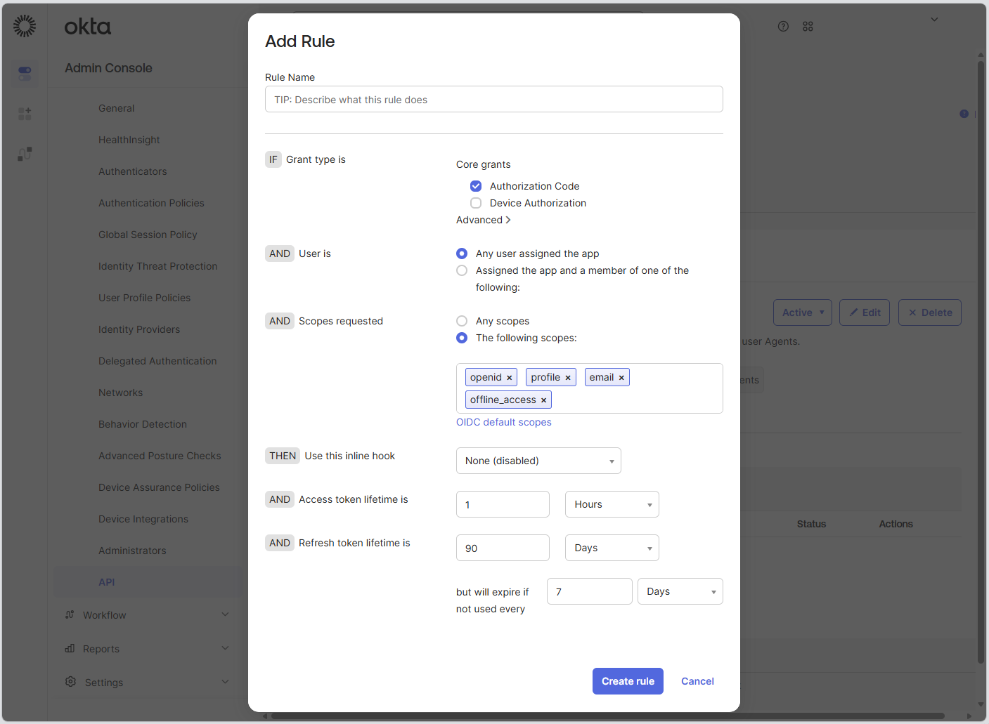 Okta Access Policy Rule