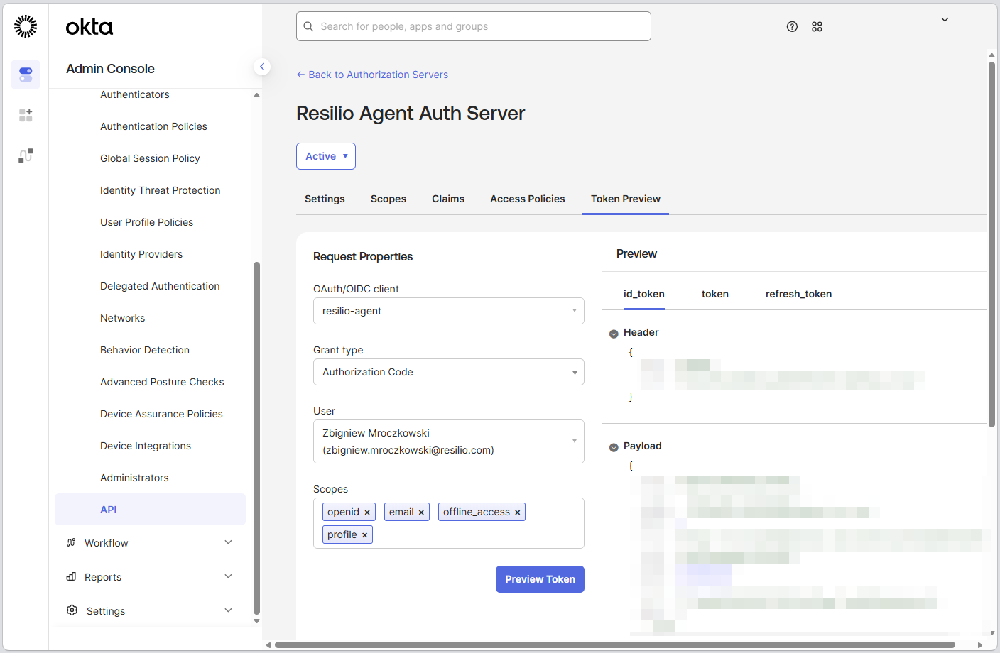Okta Token Preview